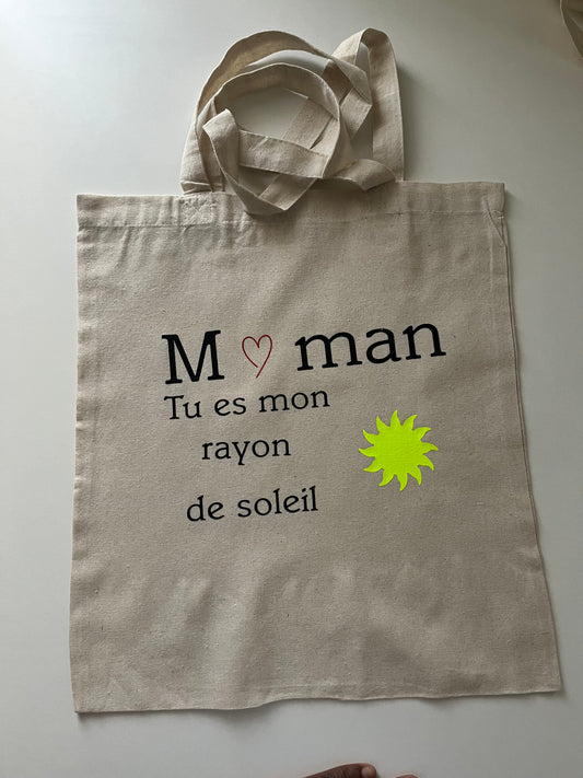 Tote bag en coton "Maman tu es mon rayon de soleil"