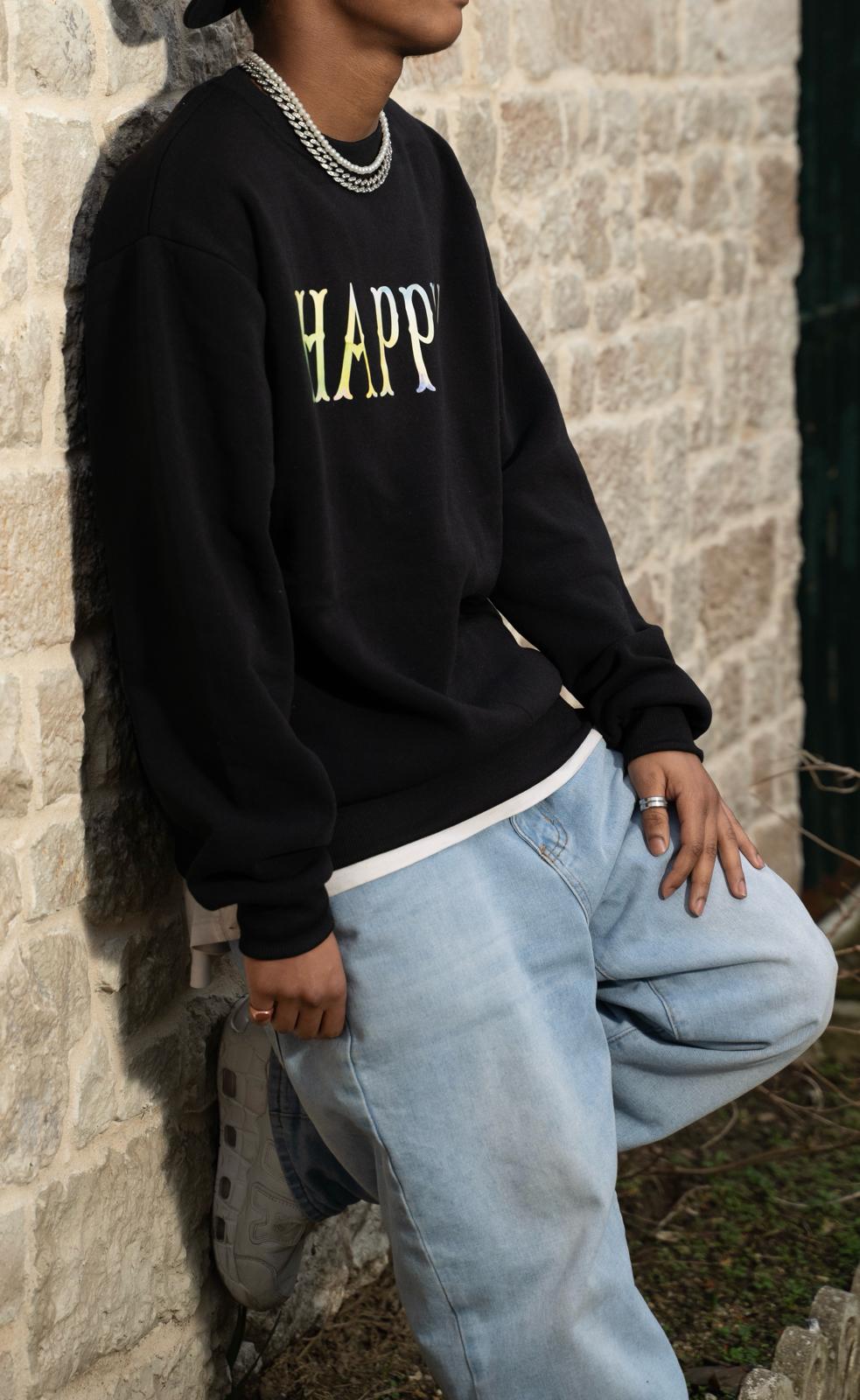 PULL- SWEAT noir "Happy"