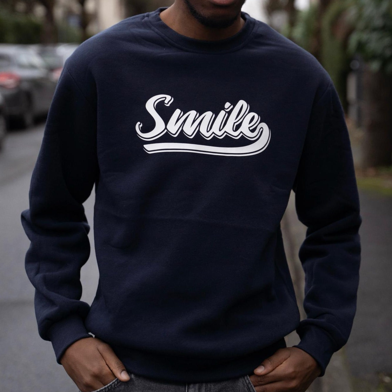 PULL - SWEAT bleu foncé "Smile"