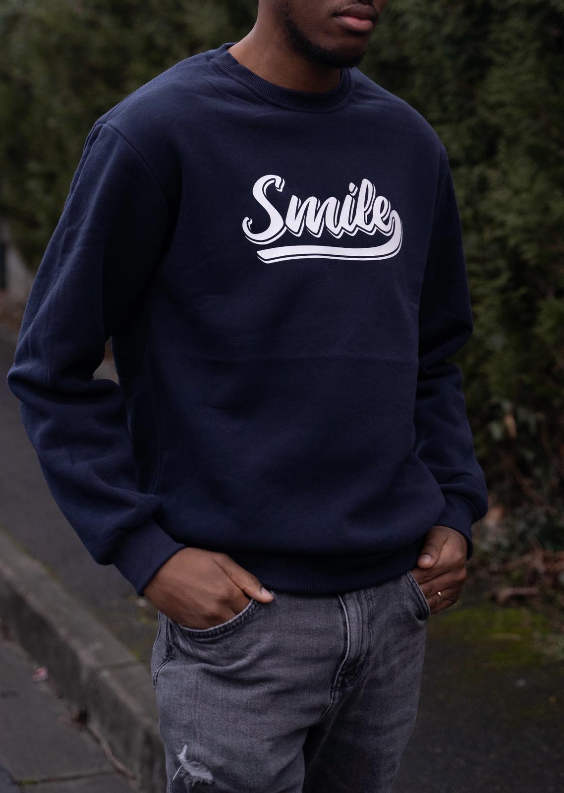 PULL - SWEAT bleu foncé "Smile"